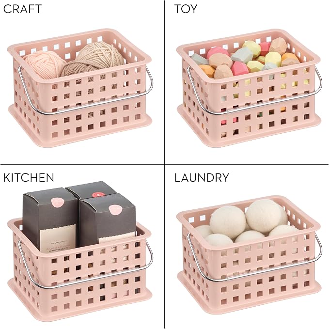iDesign Small Shower Caddy with Handle, Portable Shower Organizer for Dorm or Bathroom, 3-Pack, Pink