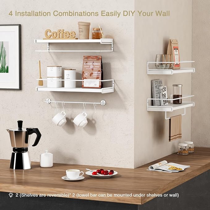 Forbena Bathroom Shelves for Wall Set of 2, White Nursery Floating Book Shelves for Kids Room, Small Wall Mount Bookshelf and Toy Storage Organizer for Baby Toddlers Teens Boys Girls Bedroom