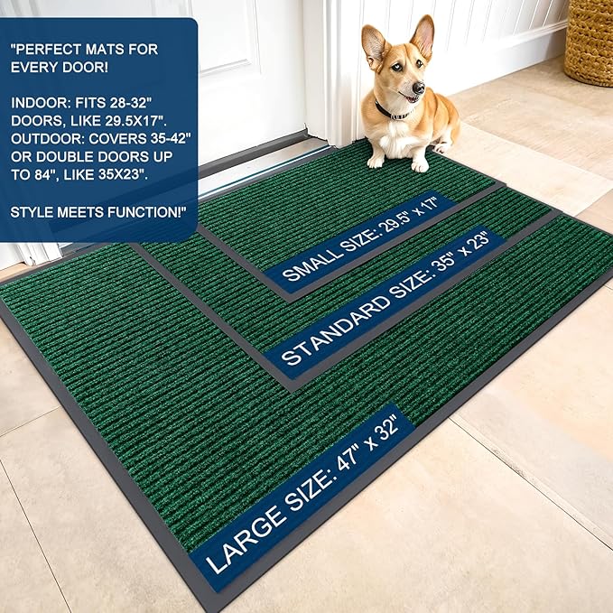 OLANLY Front Door Mat Indoor Outdoor Entrance, 2-Pack 71 x 47 Inch, Waterproof Heavy Duty Doormat, Fade Resistant, Low Profile, Easy Clean Patio Porch Welcome Floor Mats for Entry, Green