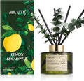 Airkeep Reed Diffuser Set with 6.76 fl oz Lemon Eucalyptus Scent Essential Oils and 3 Leaves & 8 Diffuser Sticks,Bathroom Shelf Decor & Air Freshener, House Bedroom Office Decor & Gifts