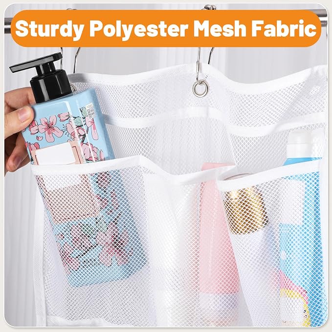 Dntorx 2 Pack Mesh Shower Hanging Caddy, 7 Pockets Hanging Shower Organizer with Metal Loop, Portable Bathroom Bag for Shampoo, Body Wash, Soap, and Cruise Ship Essentials