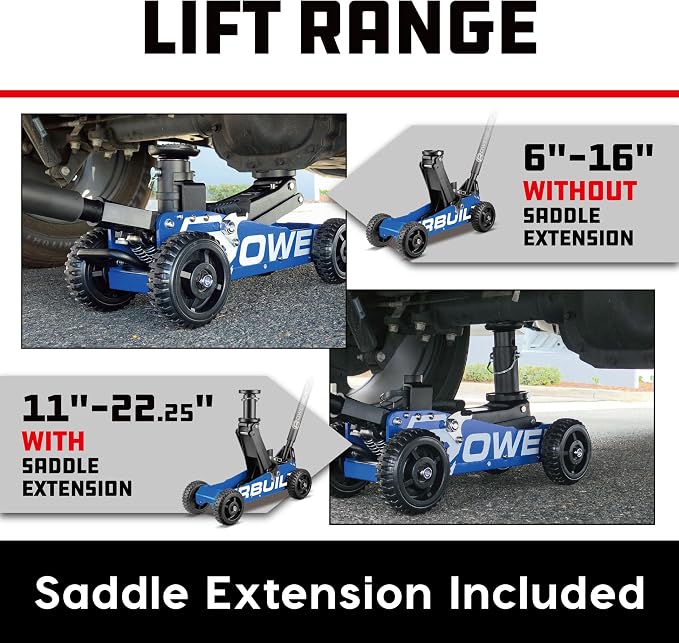 Powerbuilt 1.5 Ton Big Wheel Off Road Jack, Vehicle Lift for Trucks, SUVs, ATVs Offroad Vehicles, Oversized Wheels for Rugged Terrain, 3000 LB Capacity, Blue 620625ECE