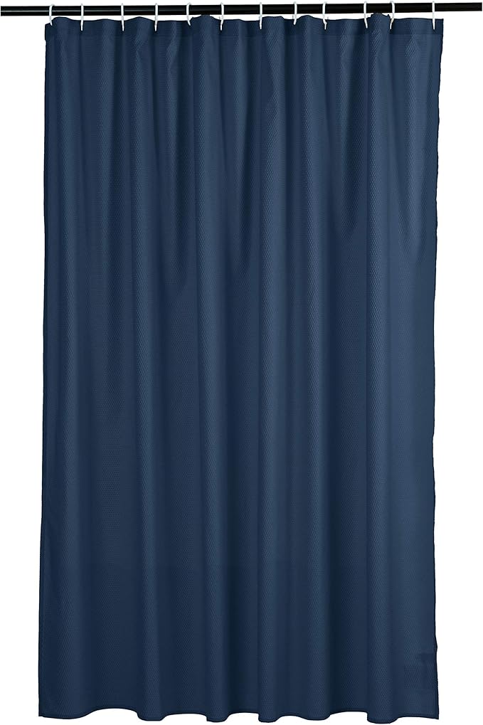 Amazon Basics Waffle Weave Bathroom Shower Curtain, 100% Polyester, 72" x 72", Navy Blue