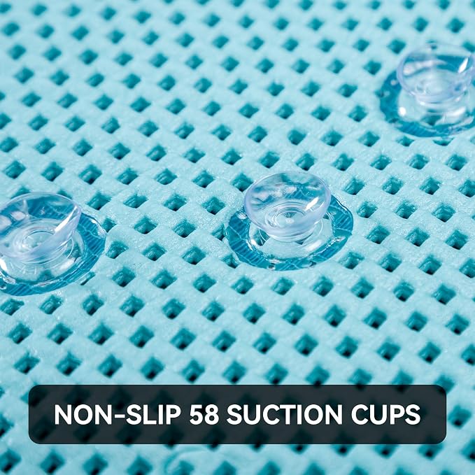 Bathtub Mat Non Slip Blue 36” X 17” Shower Mat Soft Foam Bath Mats for Bathroom Tub, Bathtub Mat with Drain Holes, Suction Cups, Shower Mat Non Slip