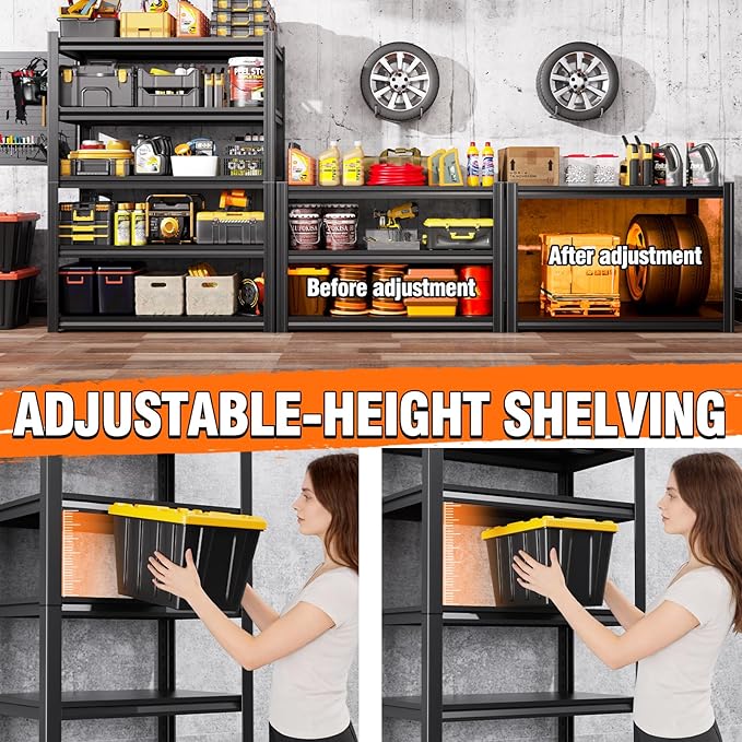 Metal Garage Shelving 5 Tier Storage Shelves, 71"Hx35"Wx16"D Adjustable Heavy Duty Shelving Unit and Storage Large Rack, Utility Steel Shelf 2 Pack for Shop Warehouse Industrial Pantry Basement