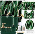 XLHOMO Bathroom Set - Green and Gold Bathroom Accessories, Bathroom Sets with Shower Curtain and Rugs, Green Shower Curtain Set with Bathroom Trash Can, Soap Dispenser, Soap Dish for Home Decor