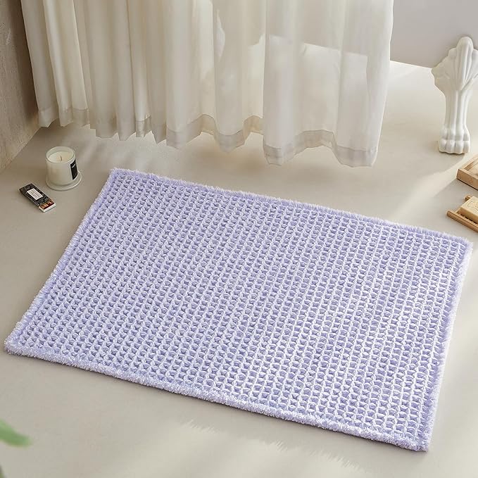 TYUU Waffle Bath Mat, Boho Bathroom Rugs Non Slip Washable Super Absorbent Quick Dry Cute Bath Mat Farmhouse Bathroom Decor, 36''x24'' Lavender Cream