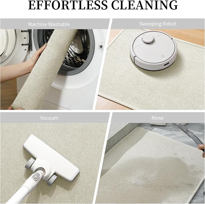 YIHOUSE Beige Bathroom Rugs Sets 3 Piece, Quick Dry Non Slip Thin Bath Mat with Toilet Rug, Absorbent Machine Washable Bath Runner Rugs for Bathtub Sink Home Decor