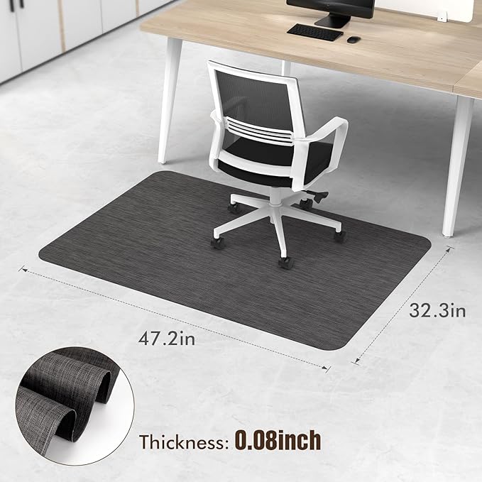 Blvornl Office Chair Mat for Hardwood Floor, 32.3"x 47.2" Desk Chair Mat for Hard Wood and Tile Floor, Large Anti-Slip Hard Floor Protector Rolling Chair Pad, PVC Desk Rug, Black