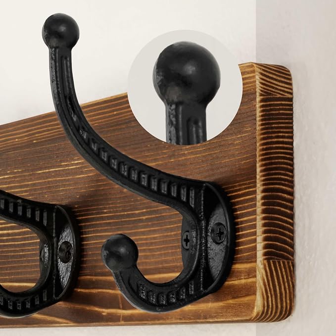 WEBI Rustic Coat Rack Wall Mount,24" Long 6 Cast Iron Coat Hooks Wall Mounted,Heavy Duty Wood Wall Coat Hanger Hooks for Hanging Coats,Jacket,Clothes,Backpack,Farmhouse,Brown