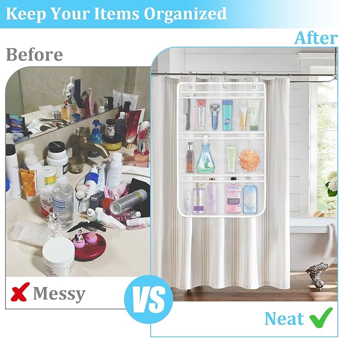 2 Pack Mesh Shower Caddy Hanging Organizer with 7 Pockets, Quick Dry Bathroom Storage Bag, Cruise Cabin and Dorm Essentials for Travel, Toiletry Organizer for Shampoo Soap