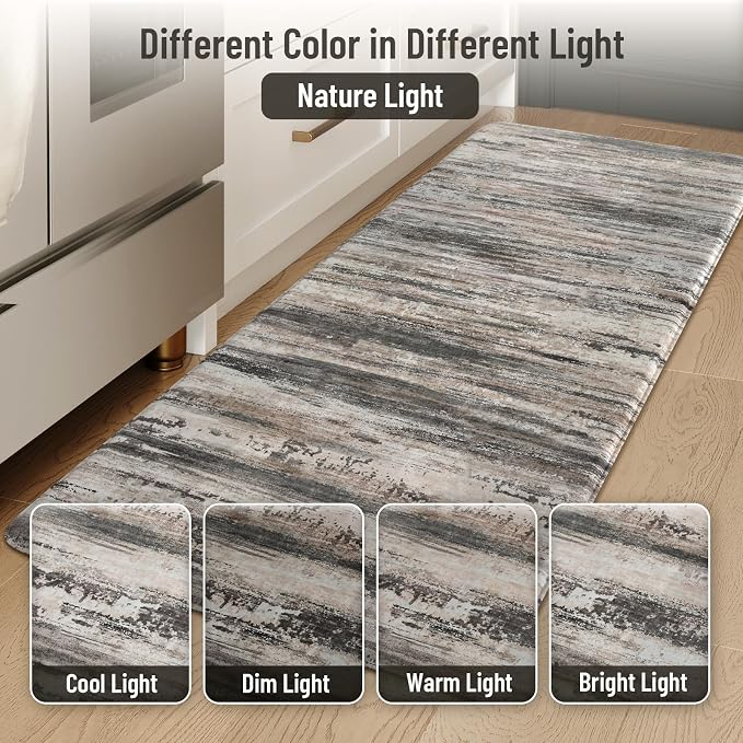 KIMODE Anti Fatigue Kitchen Mats for Floor 17"x47"+17"x29", Abstract Farmhouse Kitchen Rugs, Non Slip Waterproof Kitchen Floor Mats, Comfort Standing Mats for Laundry Office Sink Desk Black Grey