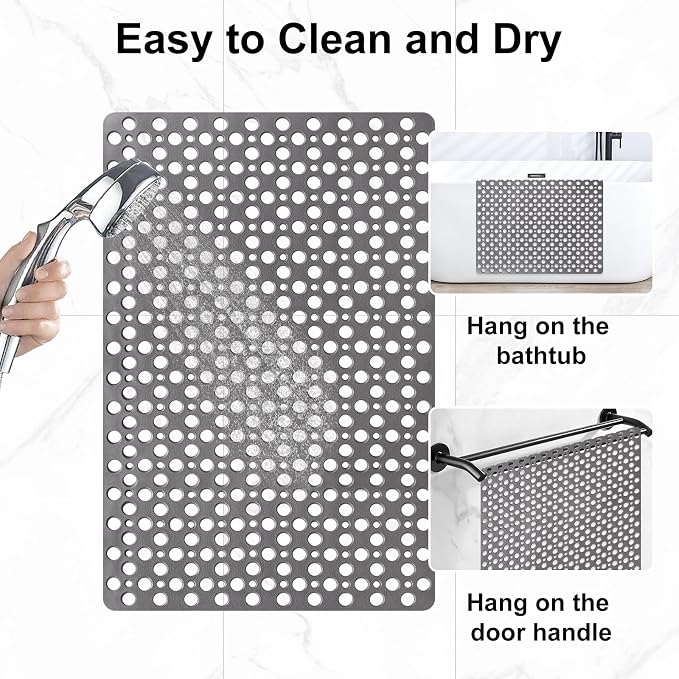 Anti Slip Shower Mat with Suction Cups,23.6x35.4 Inch Quick Drain TPE Non Slip Shower Mats for Inside Shower,Large Bath Mat for Shower Soft on Feet, Easy to Dry&Cut Machine Washable