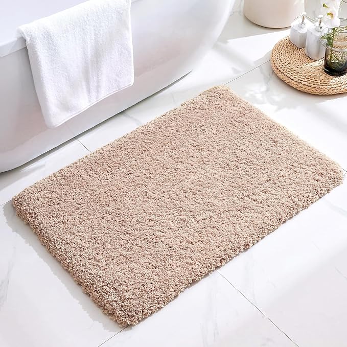 Disolla Beige Bathroom Rug 17x24 - Non-Slip Plush Small Bath Mat, Highly Absorbent & Ultra Soft Fluffy Floor Mat, Machine Washable for Shower and Tub