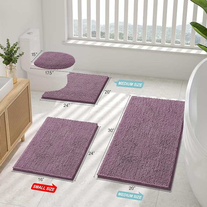 Smiry Luxury Chenille Toilet Rugs U-Shaped 24x20, Soft Absorbent Non-Slip Contour Bathroom Rugs for Toilet, Machine Washable Contoured Bath Mats, Deep Plum
