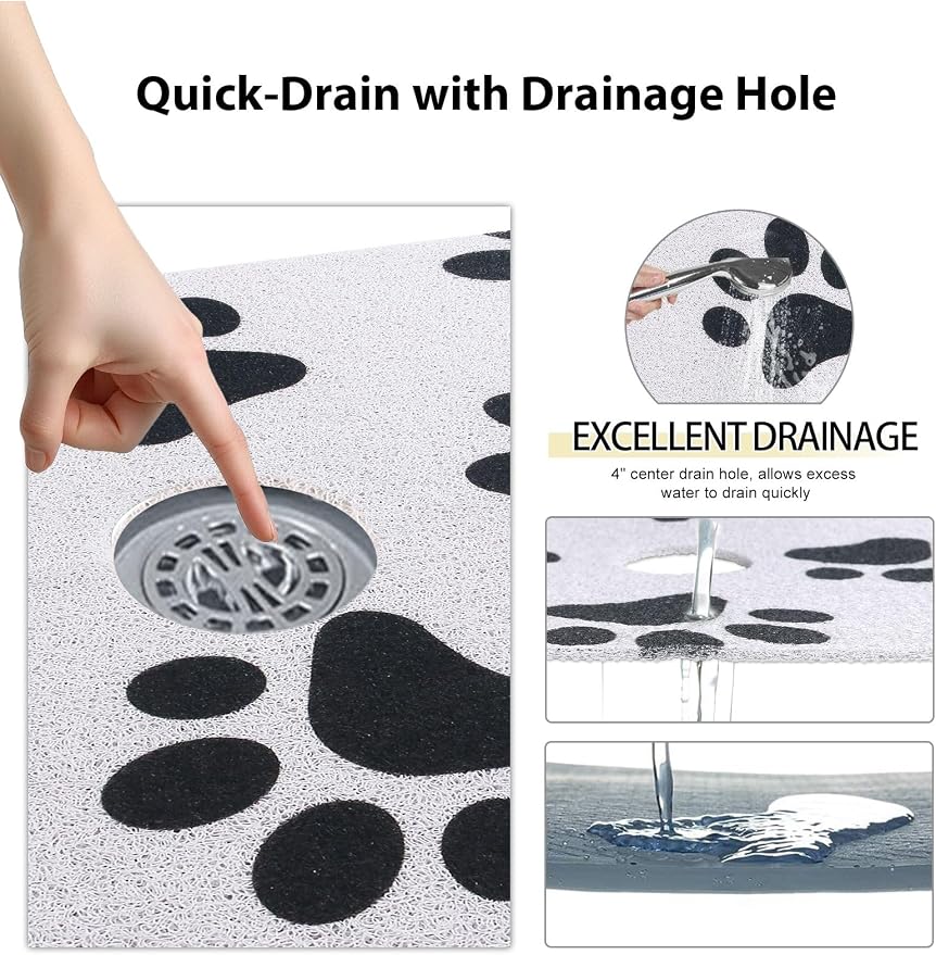 Square Shower Mat, Yonala 27 x 27 Inch Stylish Non Slip Shower Mats for Inside Shower with Central Drain Hole, Soft Trimmable PVC Loofah Anti Slip Shower Mat for Walk in Shower Stall, Quick Drying