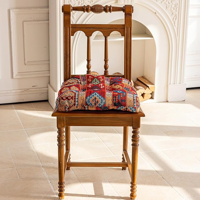 vctops Boho Chair Cushions with Ties U-Shaped Soft Comfortable Chair Pads Non Slip Seat Cushions for Indoor Dining Room and Kitchen Chairs (Pattern A,18"x18")