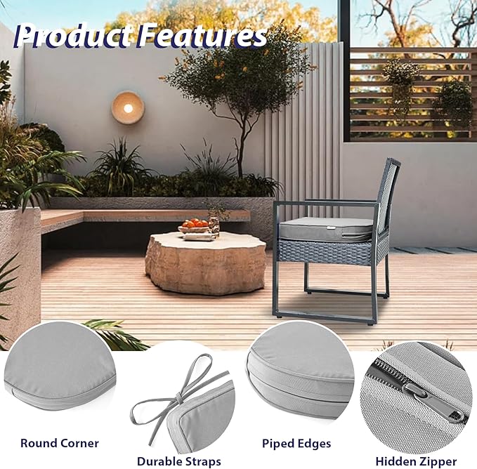 IPYNBAP Outdoor Chair Cushions Set of 4 -Waterproof Outdoor Seat Cushions for Patio Furniture, Patio Chair Cushion with Handle and Ties, Out Door Chair Pads,17x16x2-Round, Grey