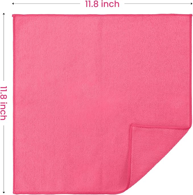 SIFANGKE Microfiber Cleaning Cloth, 12 Pack HotPink Cleaning Rags for Housekeeping, Reusable Microfiber Towels for Car, Kitchen, Bathroom and Household Cleaning Supplies, 11.8"X11.8"