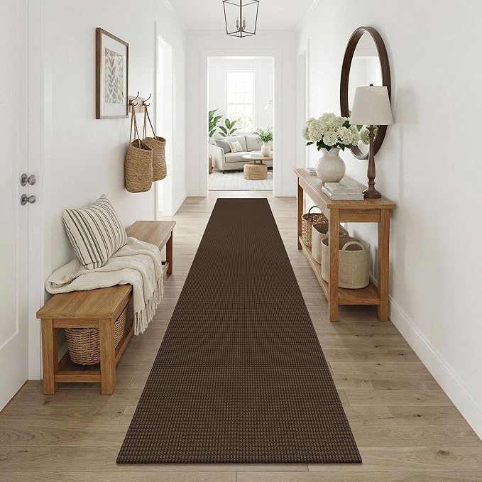 KOZYFLY Cotton Runners Rugs for Hallway 2.5'x10', Washable Runner Rug, Woven Non Slip Kitchen Runner, Braided Entryway Rug, Floor Carpet for Entry, Aisle, Hall, Brown/Dark Brown