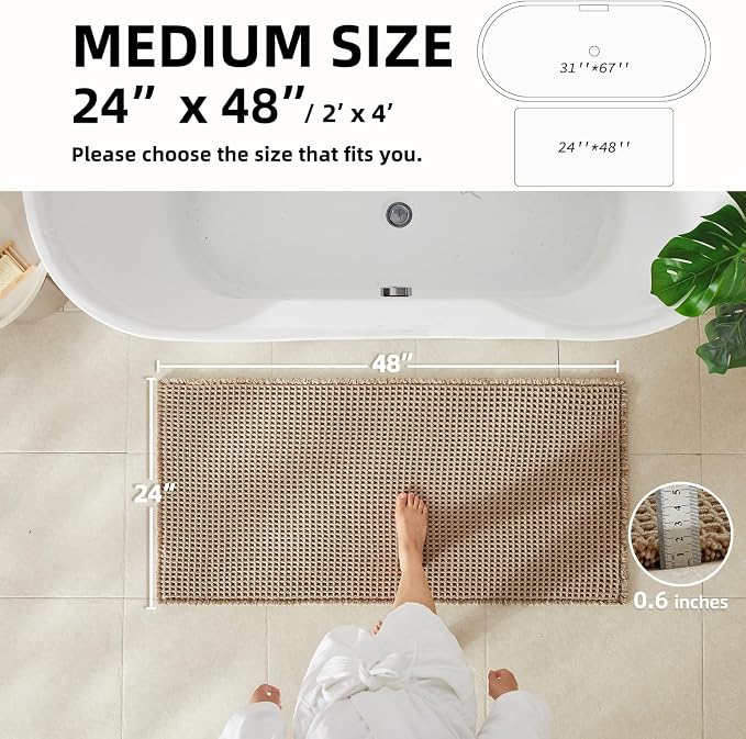 TYUU Waffle Bath Mat, Boho Bathroom Rugs Non Slip Washable Super Absorbent Quick Dry Bath Mat Farmhouse Bathroom Decor, 48"x24" Beige
