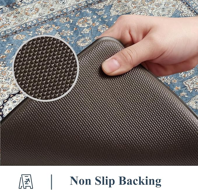 Collive Kitchen Rugs Anti Fatigue, Cushioned Kitchen Floor Mats Waterproof, Non Skid Comfort Standing Mats for Office, Sink, Laundry, 17”x59”, Blue