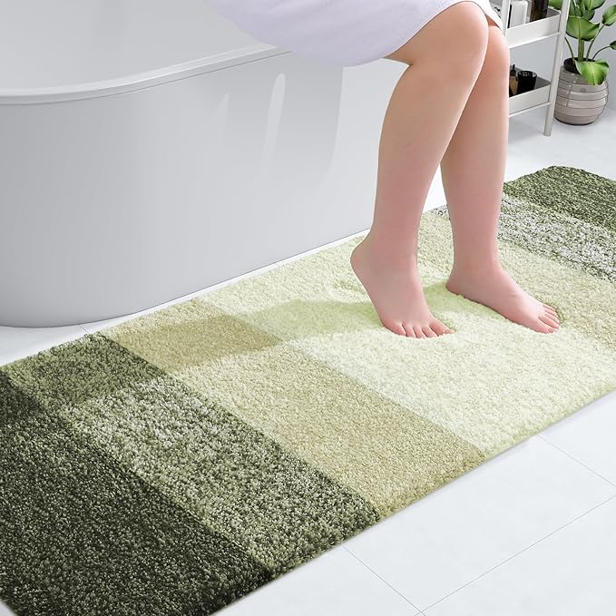 OLANLY Bathroom Runner Rugs Mat 70x24, Extra Soft Absorbent Microfiber Bath Rugs, Rubber Backing, Quick Dry, Washable Long Bath Mats for Bathroom, Tub and Shower, Home Decor Accessories, Dark Green