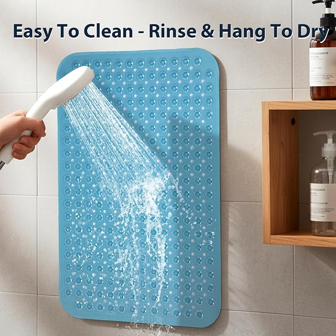 Bathtub Mat Shower Mat Non Slip 17x30 Inch Standard Size, Soft Bubble Bath Tub Mat Shower Mats for Inside Shower Bathroom Floor Mat with Big Suction Cups & Drain Holes, BPA-Free，Clear Blue