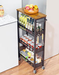 OKZEST Utility Slim Storage Cart, 4 Tier Small Rolling Kitchen Laundry Room Cart with Wood Top, Metal Narrow Bathroom Storage Cabinet Mobile Shelf Unit Organizer Trolley with Handle for Narrow Space