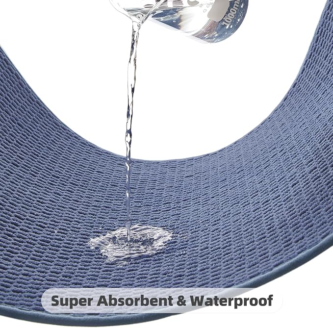 TYUU Bathroom Runner Rug, Long Bath Mat Washable Thin Quick Dry Low Pile Bathroom Runner Rugs 24 x 60 Non Slip, Denim Blue 24"x60"