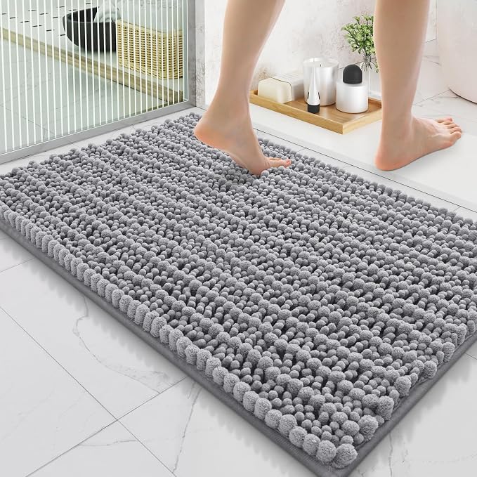 Smiry Bathroom Rugs Mat 35x24, Extra Soft Absorbent Chenille Bath Rugs, Non Slip Rubber Backing Machine Washable Quick Dry Bath Mats for Bathroom Floor, Tub, Shower, Home Decor Accessories, Grey