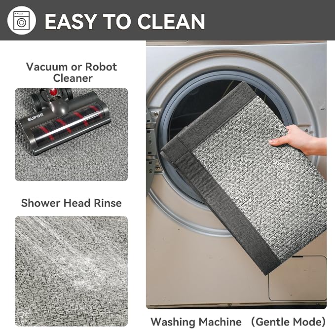 YDKGL Bath Mat Bathroom Rugs Non Slip Washable, Soft Jute-Like Ultra Thin Bath Mats, Rubber Backing Super Absorbent Quick Dry Thin Bath Rug Shower Mat Fit Under Door Bathroom Tub Floor, Gray 20" x 32"