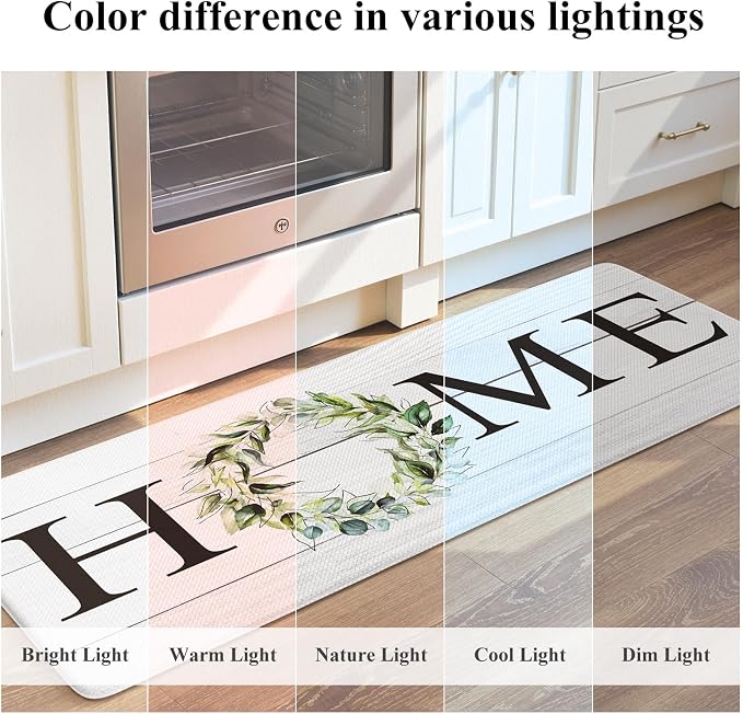 KIMODE Kitchen Mats Cushioned Anti Fatigue 24" x 59", Farmhouse Kitchen Rugs Runner Stain Resistant, Wide Ergonomic Standing Long Non Slip Waterproof Kitchen Floor Mat for Sink Laundry, White