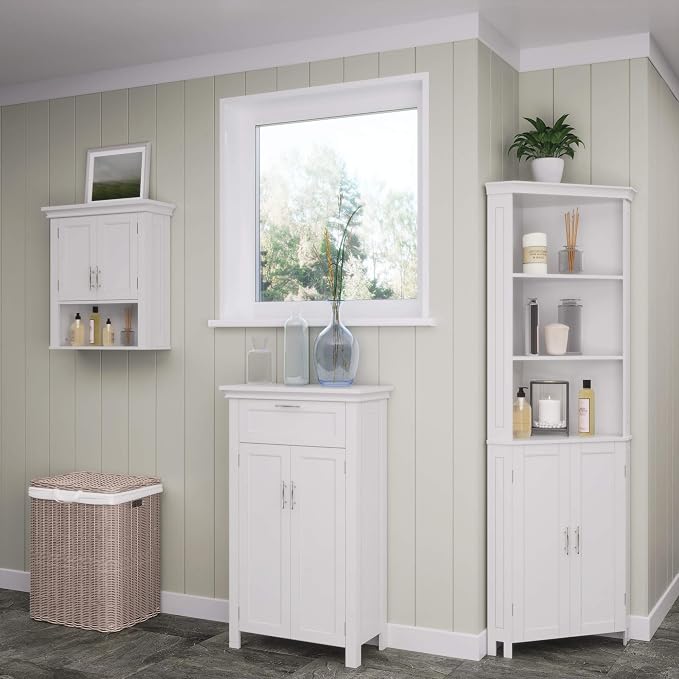 RiverRidge Somerset Two-Door Bathroom and Laundry Wall Mount Storage Medicine Cabinet with Open and Adjustable Shelf - White | Two-Door