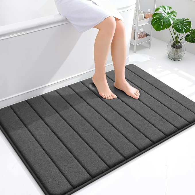 OLANLY Memory Foam Bath Mat 44x32, Super Soft Absorbent Bathroom Rugs, Quick Dry, Machine Washable Shower Floor Rugs, Bathmat Carpet, Bathroom Home Decor Accessories, Black