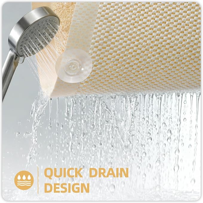 Upgraded Anti Slip Shower Mat for Inside Shower,Non Slip Bathtub Mat with Suction Cups,Shower Floor Mat,Scrubber Mats,Easy to Clean,Quick Dry,Easy Drainage,Loofah Bath Mat for Tub,Beige,17''x32''