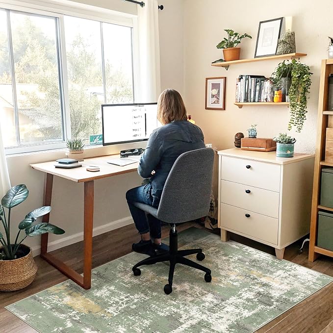 Office Chair Mat for Hardwood Floor & Tile Floor,48"X 60" Heavy Duty Desk Chair Mat for Hard Floors, Under Desk Rug for Rolling Computer Chair,Anti Slip,Low Pile Carpet Floor Protector-Abstract Green