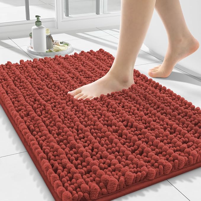 Smiry Bathroom Rugs Mat 24x16, Extra Soft Absorbent Chenille Bath Rugs, Non Slip Rubber Backing Machine Washable Quick Dry Bath Mats for Bathroom Floor, Tub, Shower, Home Decor Accessories, Maple Red