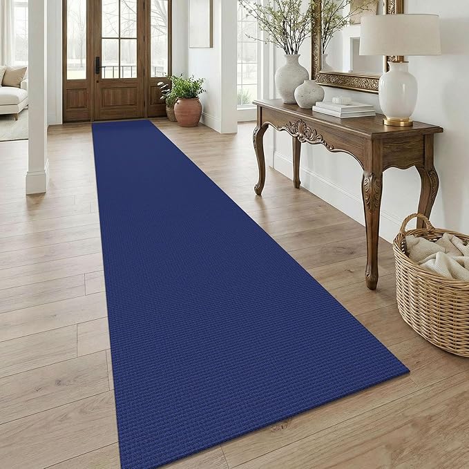 KOZYFLY 3x18 Runners Rugs for Hallway, Extra Long Washable Runner Rug, Non Slip Rubber Backed Kitchen Runner, Cotton Entryway Rug, Floor Carpet for Entry, Aisle, Hall, Royal Blue/Navy