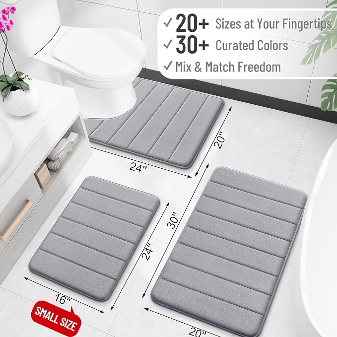 OLANLY Memory Foam Long Bathroom Rugs Runner 59x24, Super Soft Absorbent Bath Mat, Quick Dry, Machine Washable Shower Floor Rugs, Bathmat Carpet, Bathroom Home Decor Accessories, Grey