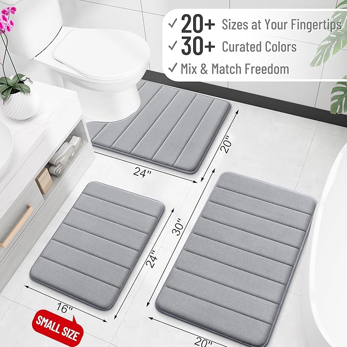 OLANLY Memory Foam Bath Mat 32x20, Super Soft Absorbent Bathroom Rugs, Quick Dry, Machine Washable Shower Floor Rugs, Bathmat Carpet, Bathroom Home Decor Accessories, Grey
