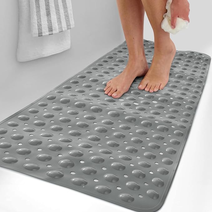 LDC Bath Mat for Tub, Inside Shower Bathtub Mat with Drain Holes and Suction Cups, Anti Slip Bath Mat Inside Tub Extra Long, 40x16 - Light Grey