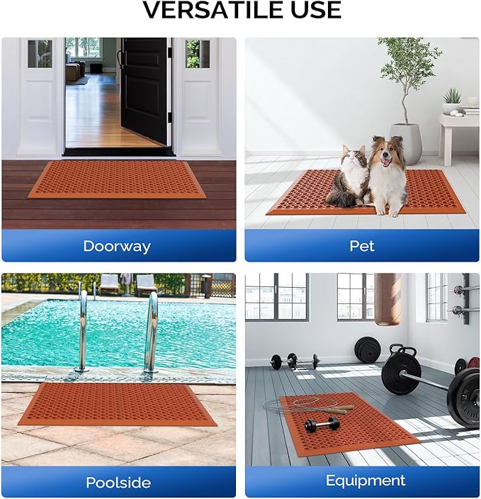 ROVSUN Rubber Floor Mat with Holes, Anti-Fatigue/Non-Slip Drainage Mat, for Industrial Kitchen Restaurant Bar Bathroom Utility Garage Pool Entry Door Mat, Indoor (24'' x 36'' Red 1Pcs)
