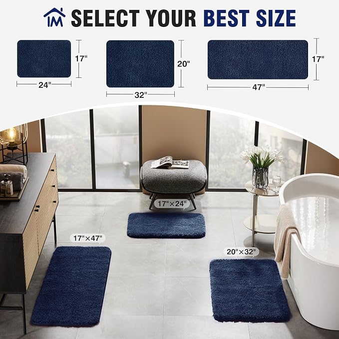 TECHMILLY Super Soft Shaggy Bathroom Rugs, Absorbent Thick Non Slip Microfiber Bath Rugs, Quick Dry Machine Washable Bath Mat for Bathroom Floor, Bathtub and Shower 17"x24"