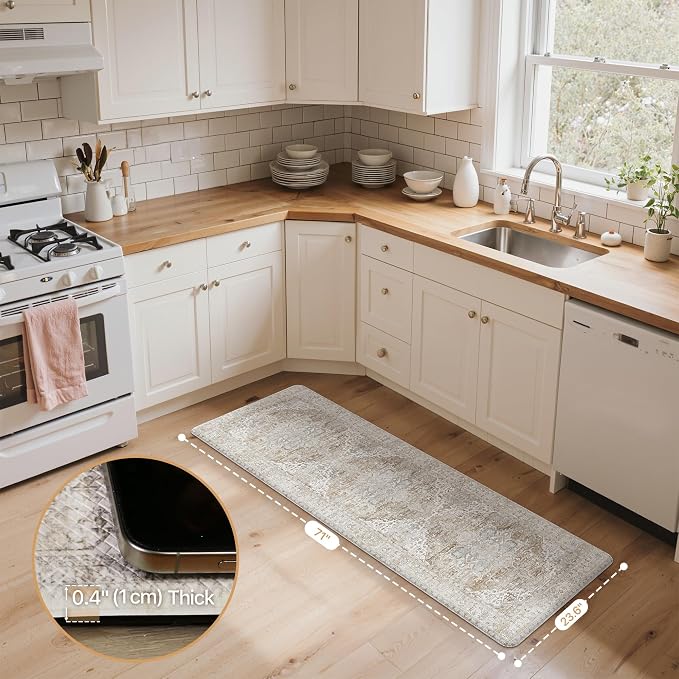 GENIMO Kitchen Mats for Floor, Kitchen Rugs Non Slip Washable, Waterproof Anti Fatigue Mat, Comfort Standing Runner Rug for Sink, Office, Laundry, Home, 23.6"x71", Blue&Brown