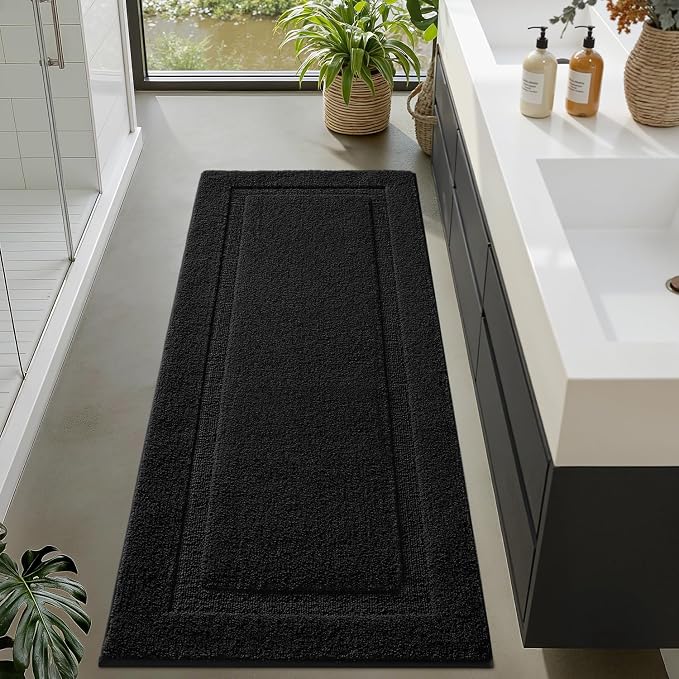 LUMI Ultra Soft Bathroom Rugs Non Slip with Rubber Backing, Absorbent Washable Bath Mat Quick Dry, Upgraded Premium Microfiber Plush Carpet for Bathtub and Shower Floor, Black, 24x60