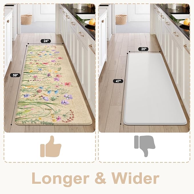 KIMODE Anti Fatigue Kitchen Mats for Floor 24"x59", Farmhouse Kitchen Runner Rug, Cushioned Kitchen Floor Mats Non Slip, Comfort Memory Foam Standing Mats for Laundry Office Sink Desk Brown