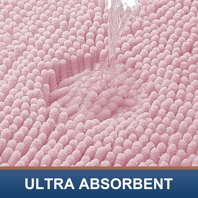 Smiry Luxury Chenille Bathroom Rugs 24x16, Extra Soft and Absorbent Shaggy Bath Mat, Machine Washable, Non-Slip Plush Carpet Runner for Tub, Shower, and Floor, Home Decor Accessories, Dusty Rose