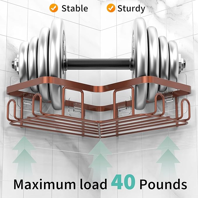 Moforoco Corner Shower Caddy Shelf Organizer Rack, Self Adhesive Black Bathroom Shelves Basket, Home Wall Shower Inside Organization and Storage Decor Rv Accessories, First Apartment Essentials(Brown)