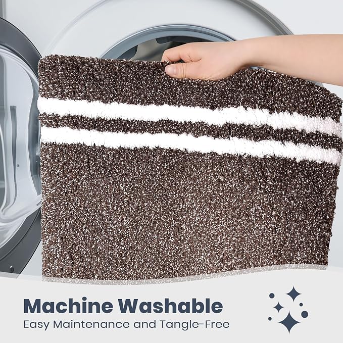 PURRUGS Bathroom Rug Non-Slip Machine Washable 20" x 24" U-Shaped, Super Absorbent and Quick Dry Shaggy Microfiber Bath Mat, Extra Soft and Plush Contour Rug for Toilet Base, Brown